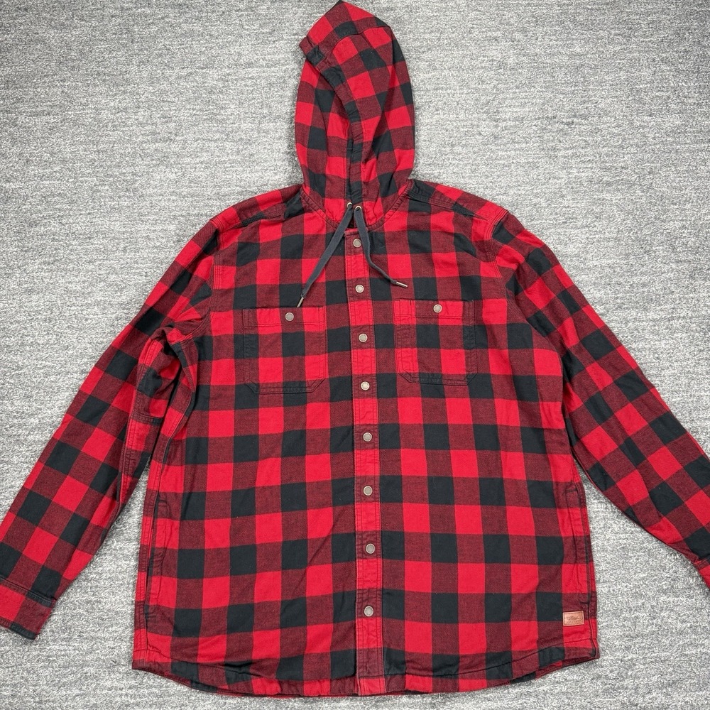 LL Bean Buffalo Plaid Hooded Flannel Shirt Men XL Tall Shacket Outdoor Hike 1912